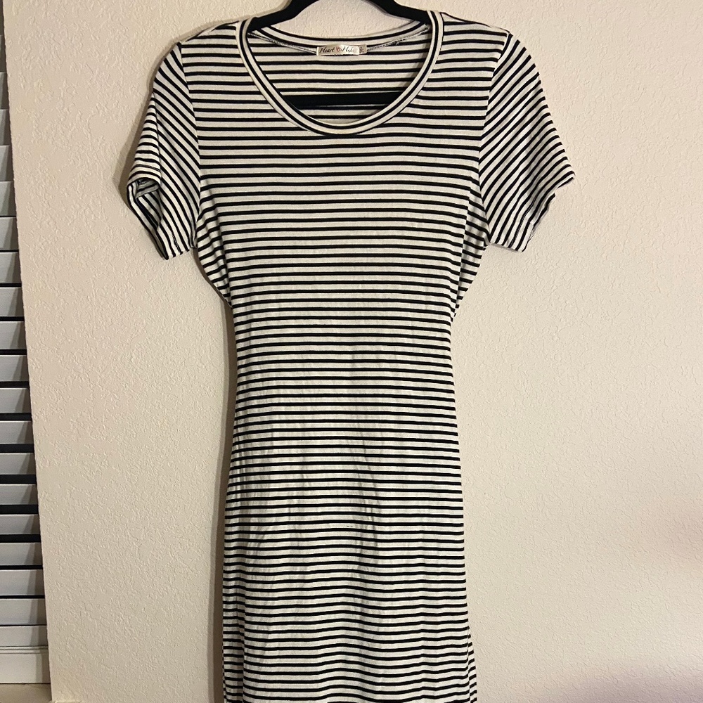 Black and White Striped Midi Dress- Hearts